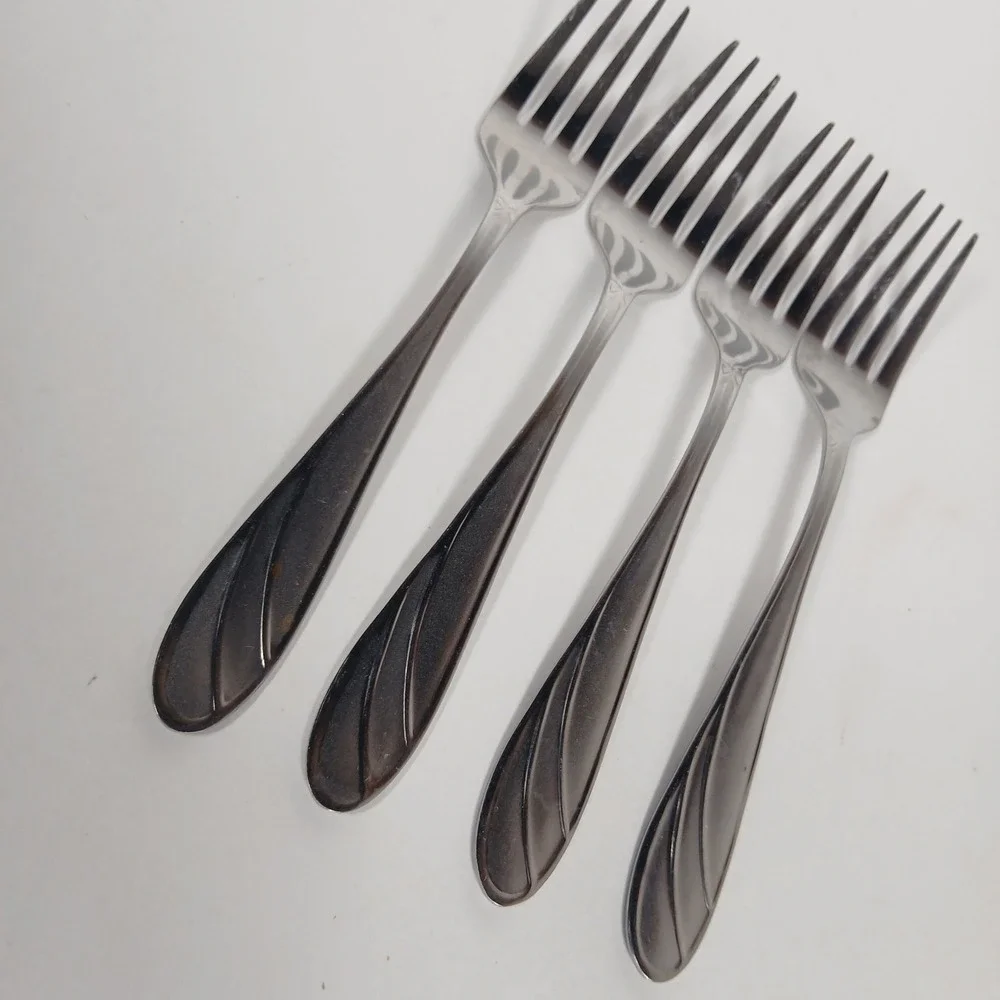 (4) Cambridge Medina Salad Forks Stainless Steel Silverware Glossy Satin Frosted